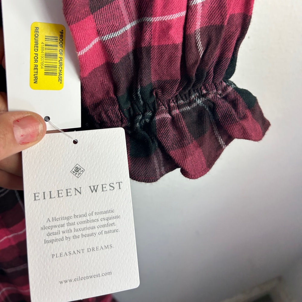 Eileen West womans in full swing nightgown new red pink plaid flannel Pjs dress - Picture 8 of 16